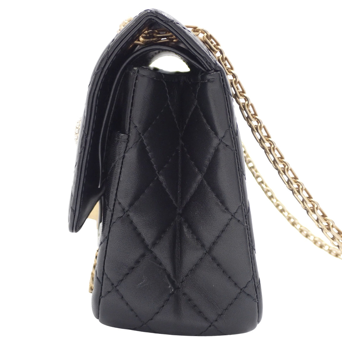 2.55/Matelasse Chain Shoulder Bag in Black Calfskin