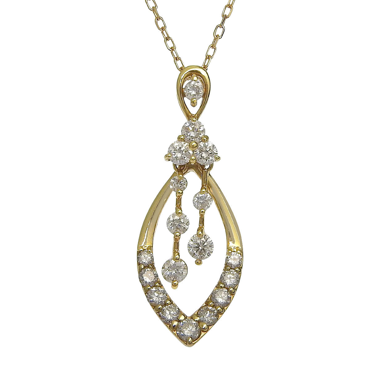 リーフモチーフ ダイヤモンド ネックレス D0.60ct K18YG 2.6g