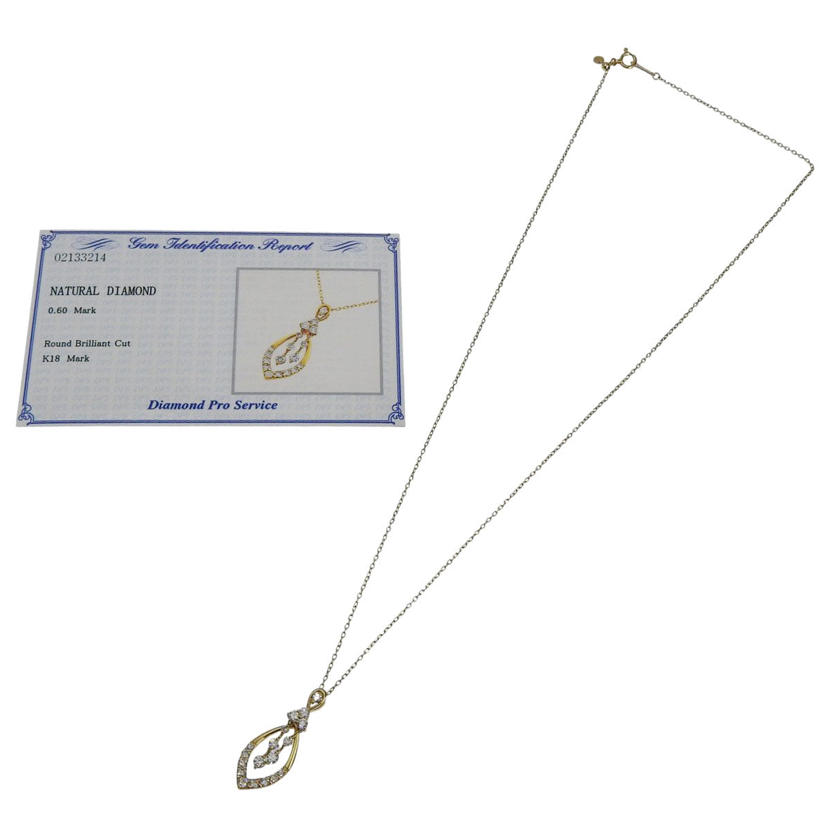 リーフモチーフ ダイヤモンド ネックレス D0.60ct K18YG 2.6g