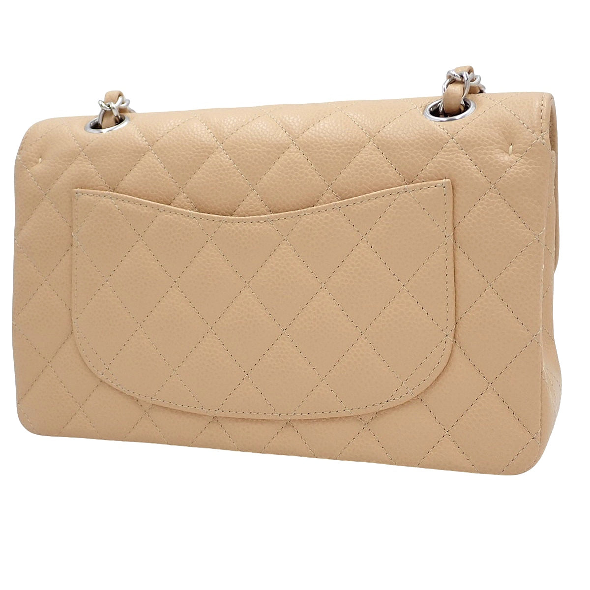 Matelasse W-Flap 23 Chain Shoulder Bag in Beige Caviar Skin (A01113)