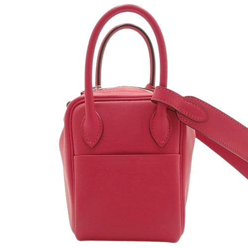 Lindy Mini Verso Swift 钯金皮革表带，搭配 Framboise/Rouge Cellier 图案和 Z 字形印记