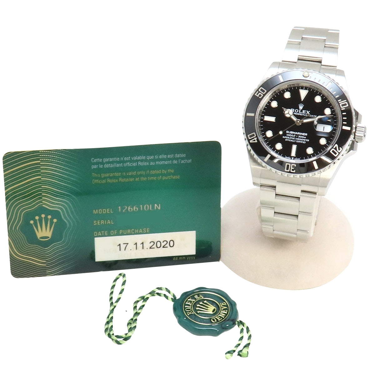 126610LN Submariner Date SS, random serial number, automatic winding, black dial.