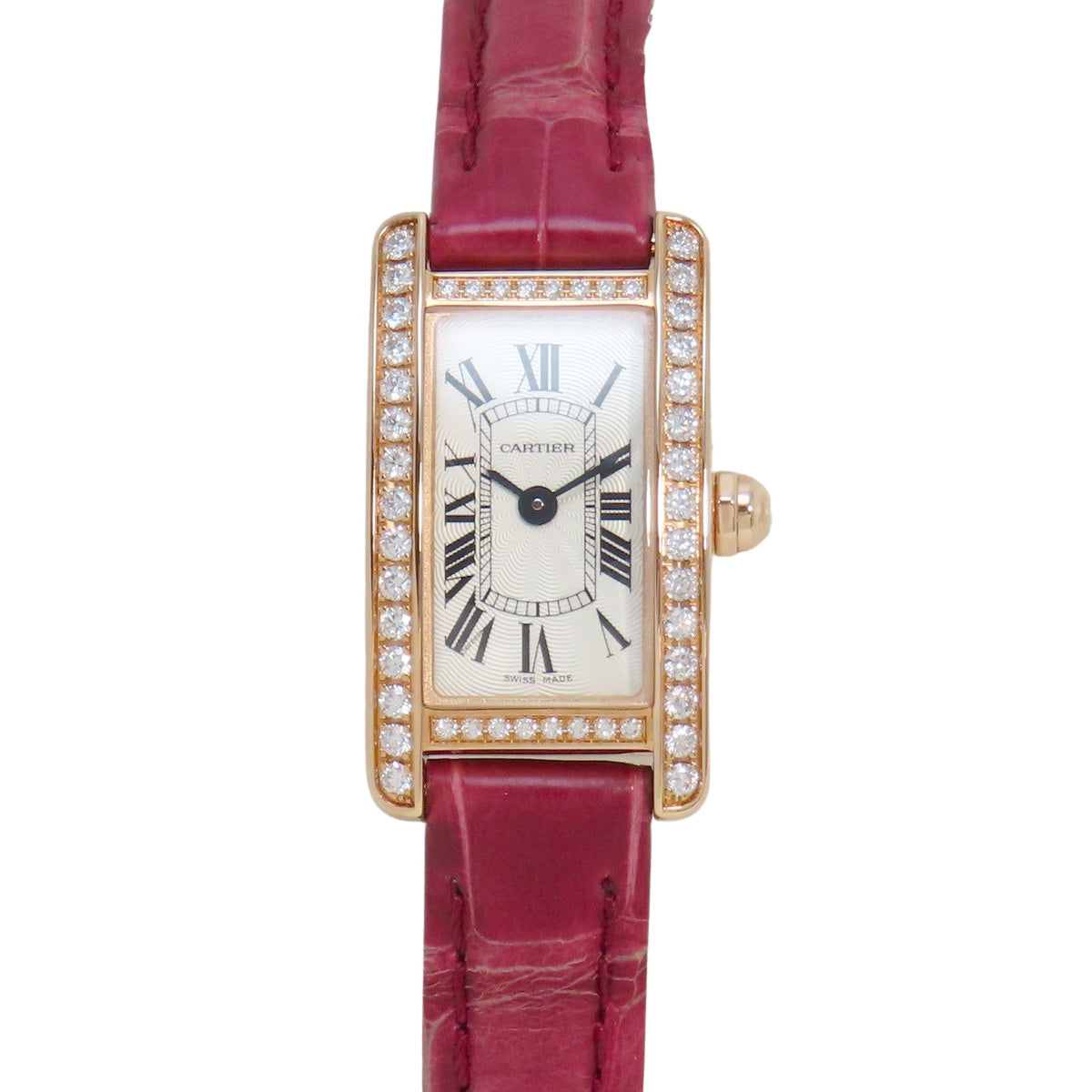 Tank Américaine 迷你钻石表圈 WJTA0026 PG/皮革银色石英女士腕表