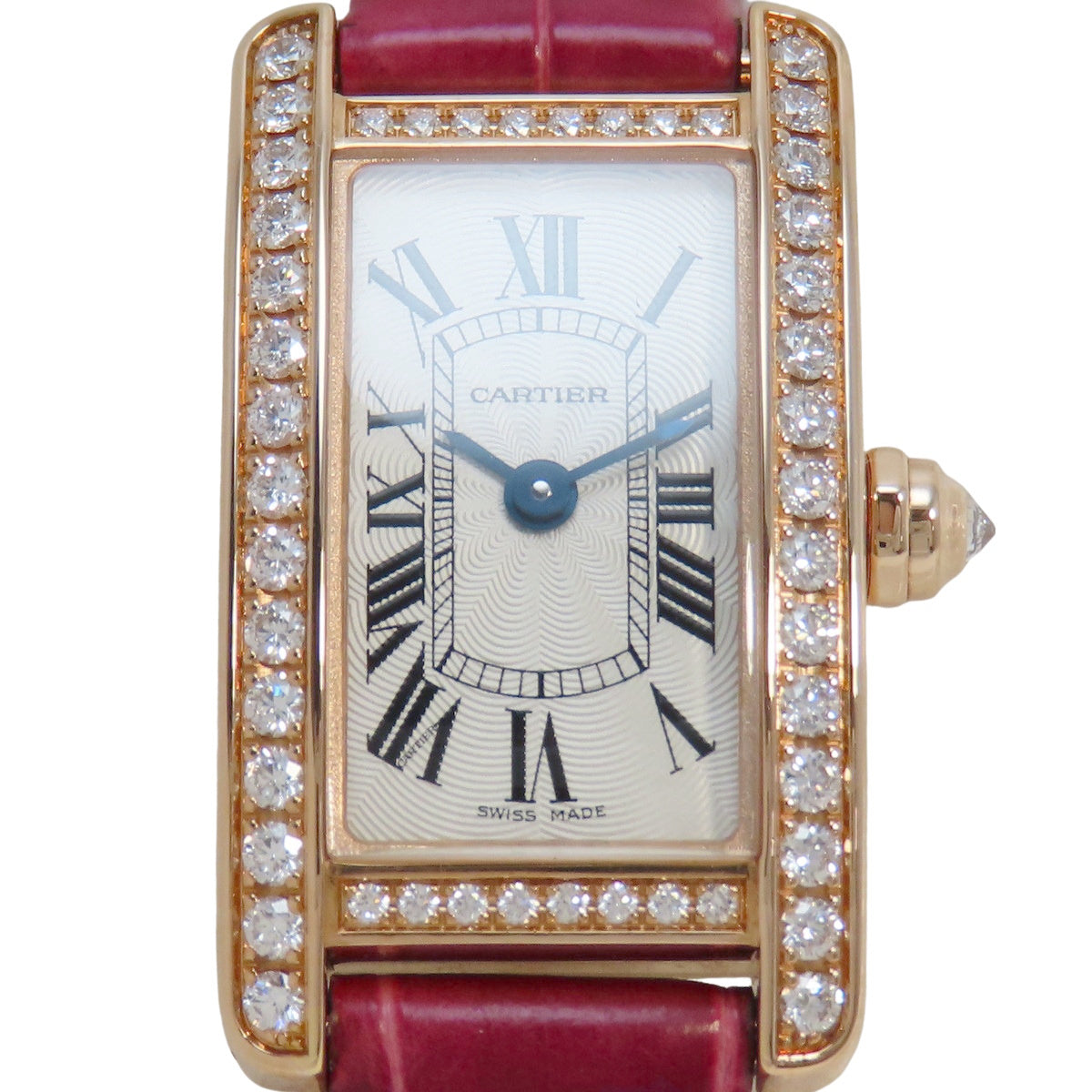 Tank Américaine Mini Diamond Bezel WJTA0026 PG/Leather Silver Quartz Women's