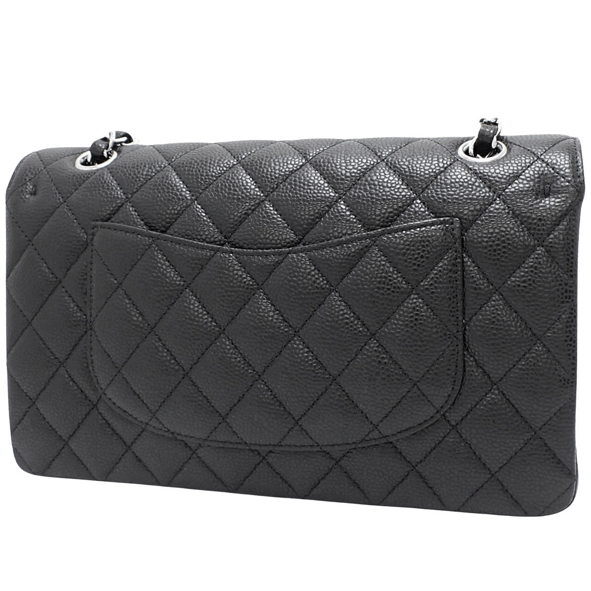 ココマーク Wフラップ25 チェーンショルダーバッグ キャビアスキン ブラック