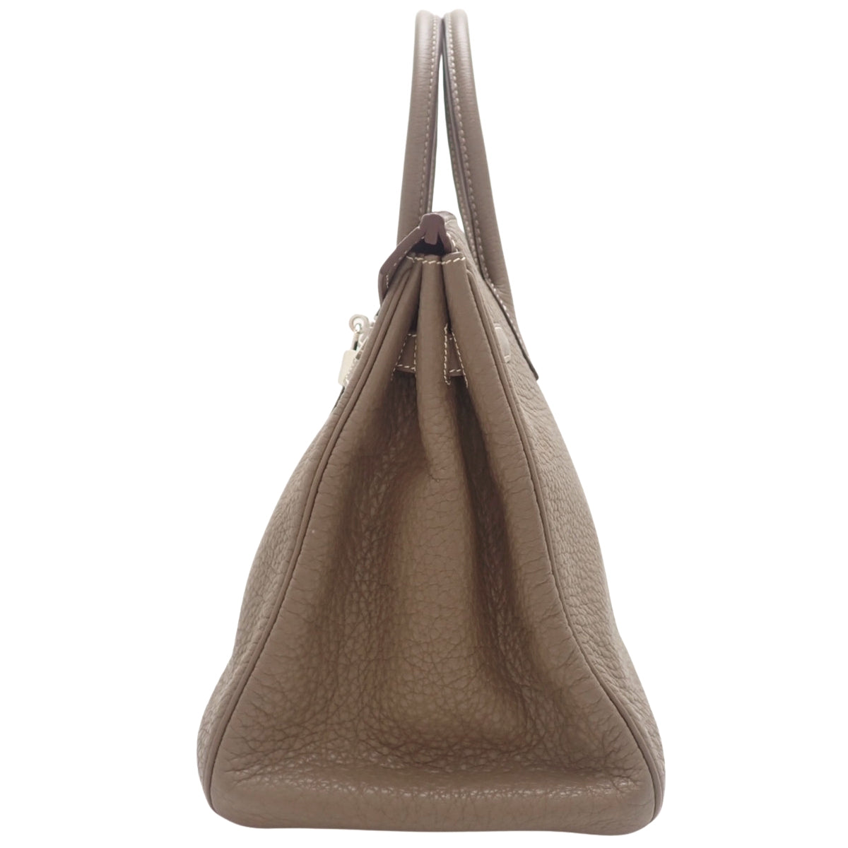 Birkin 35 in Taurillon Clemence Etoupe/Etoupe leather with silver hardware and L stamp