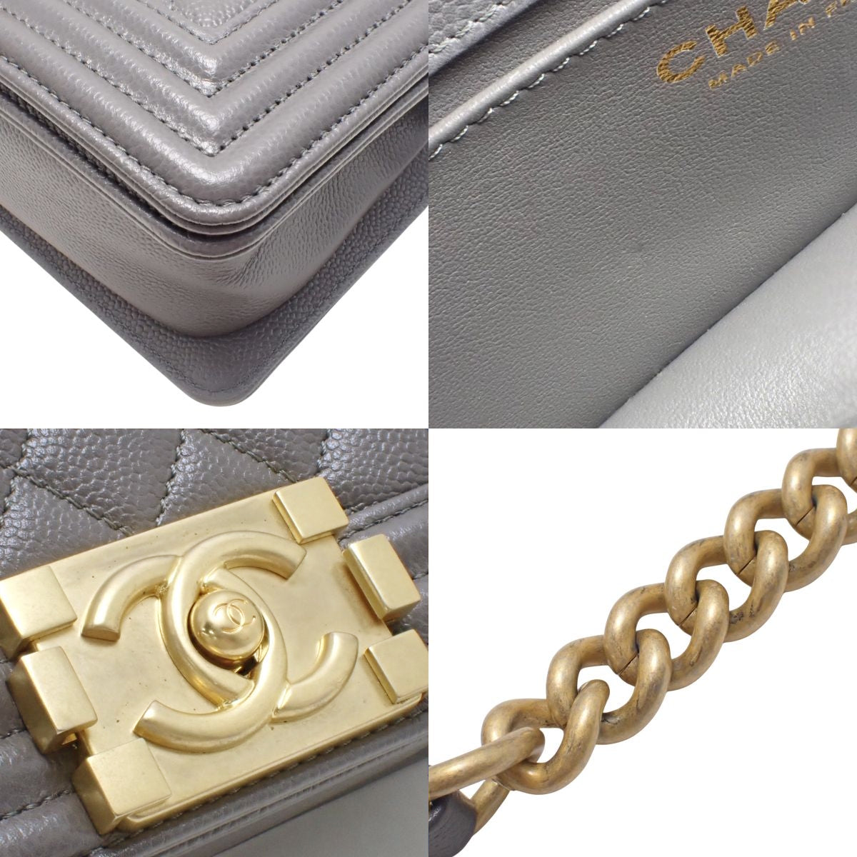 CHANEL Boy Chanel Coco Mark Small Chain Shoulder Bag Caviar Skin Grey