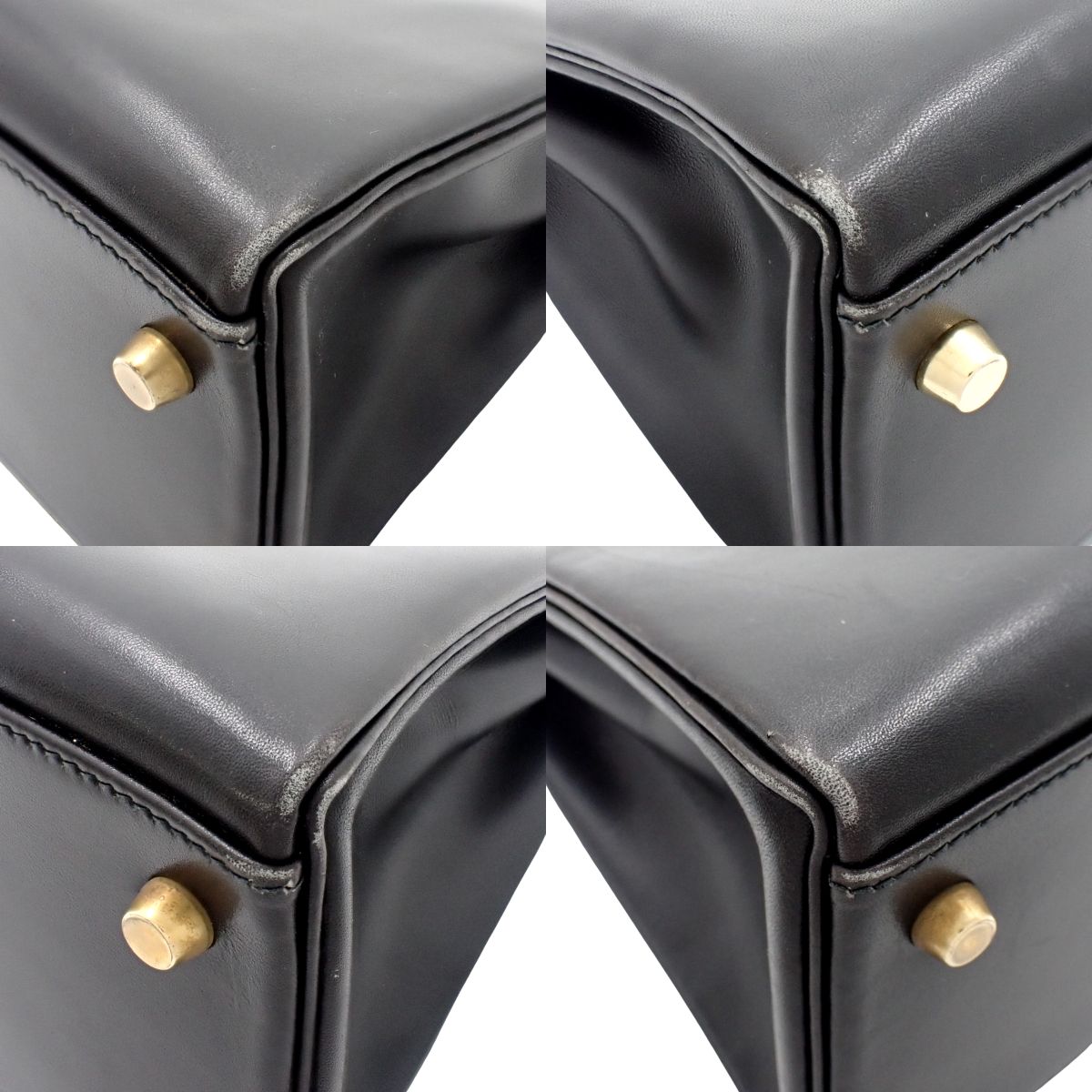 ケリー32(内縫い) ボックスカーフ ブラック ゴールド金具 ○X刻印