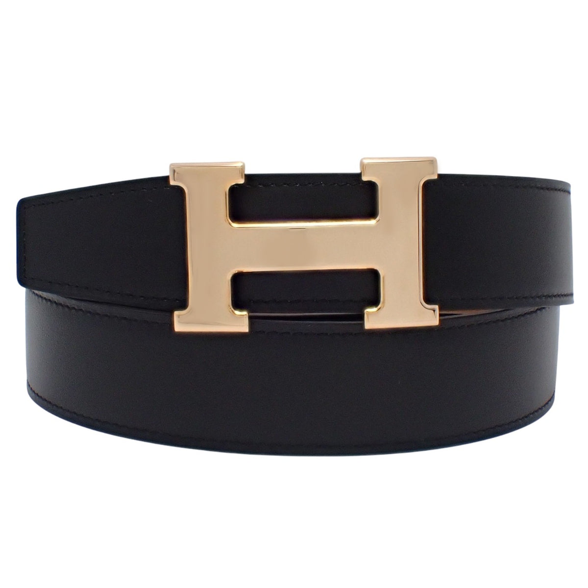 Constance H Belt Reversible 85 Box Calf Togo Gold Black W Stamp