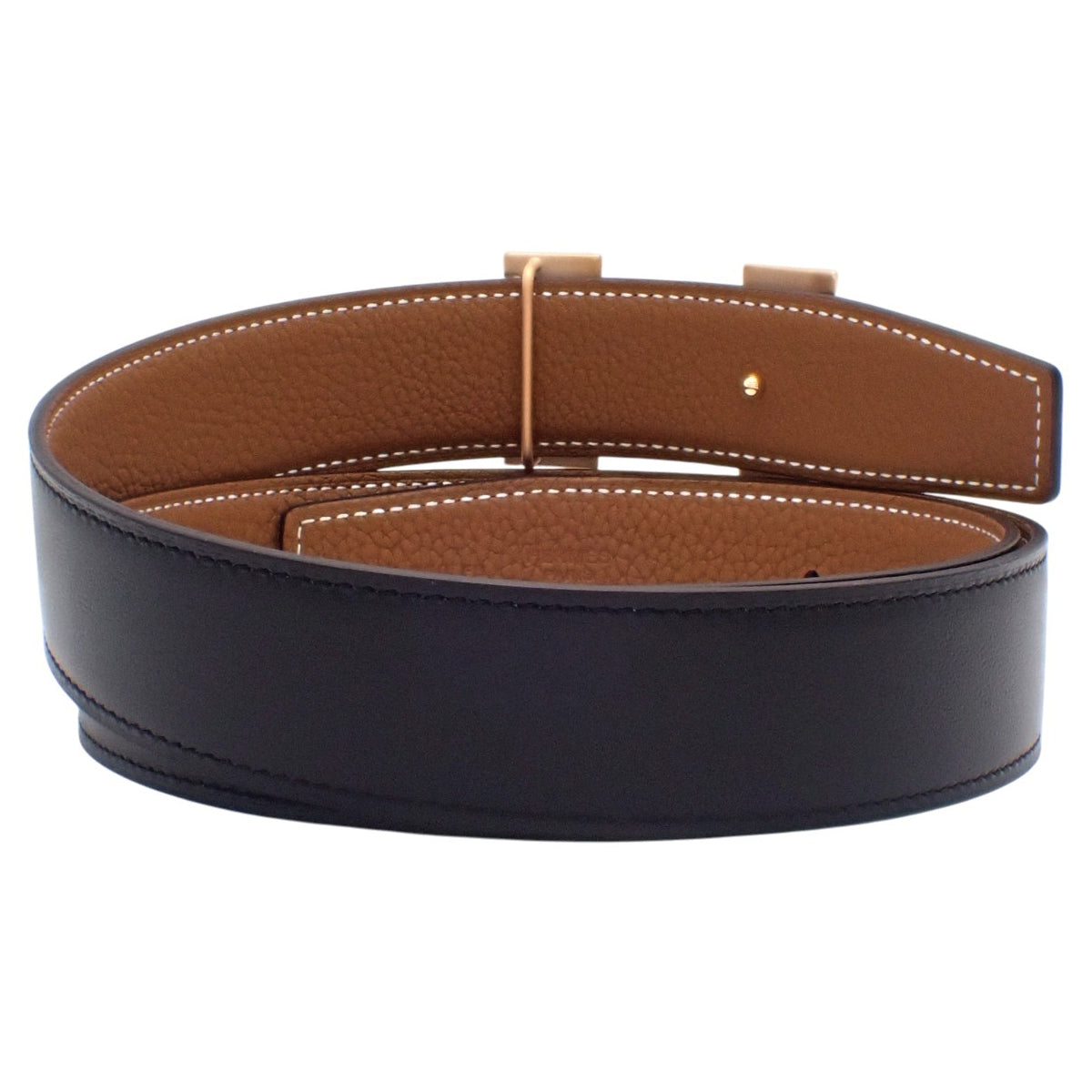 Constance H Belt Reversible 85 Box Calf Togo Gold Black W Stamp