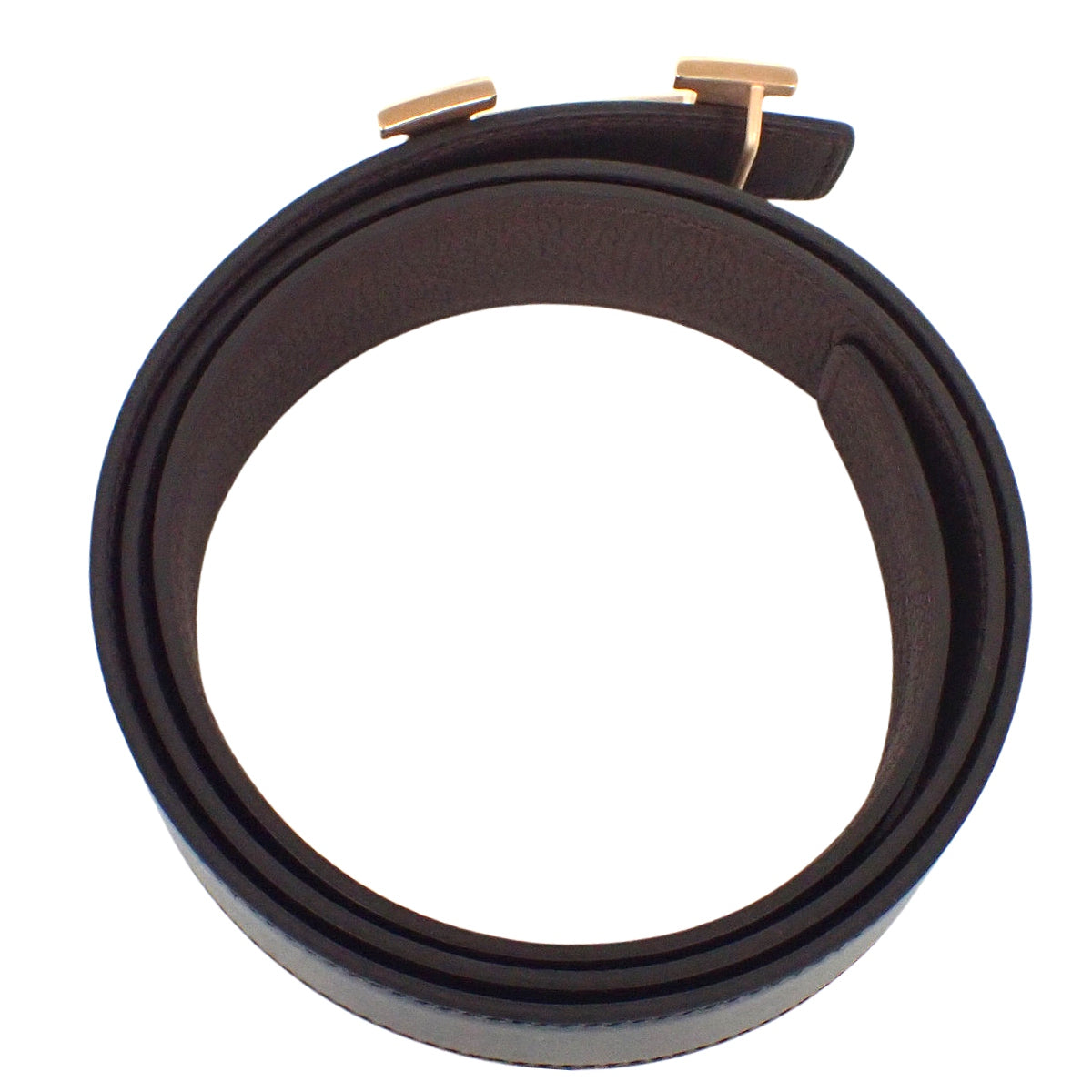 Constance H Belt Reversible 90 Boxcalf Togo Chocolat Black W stamp