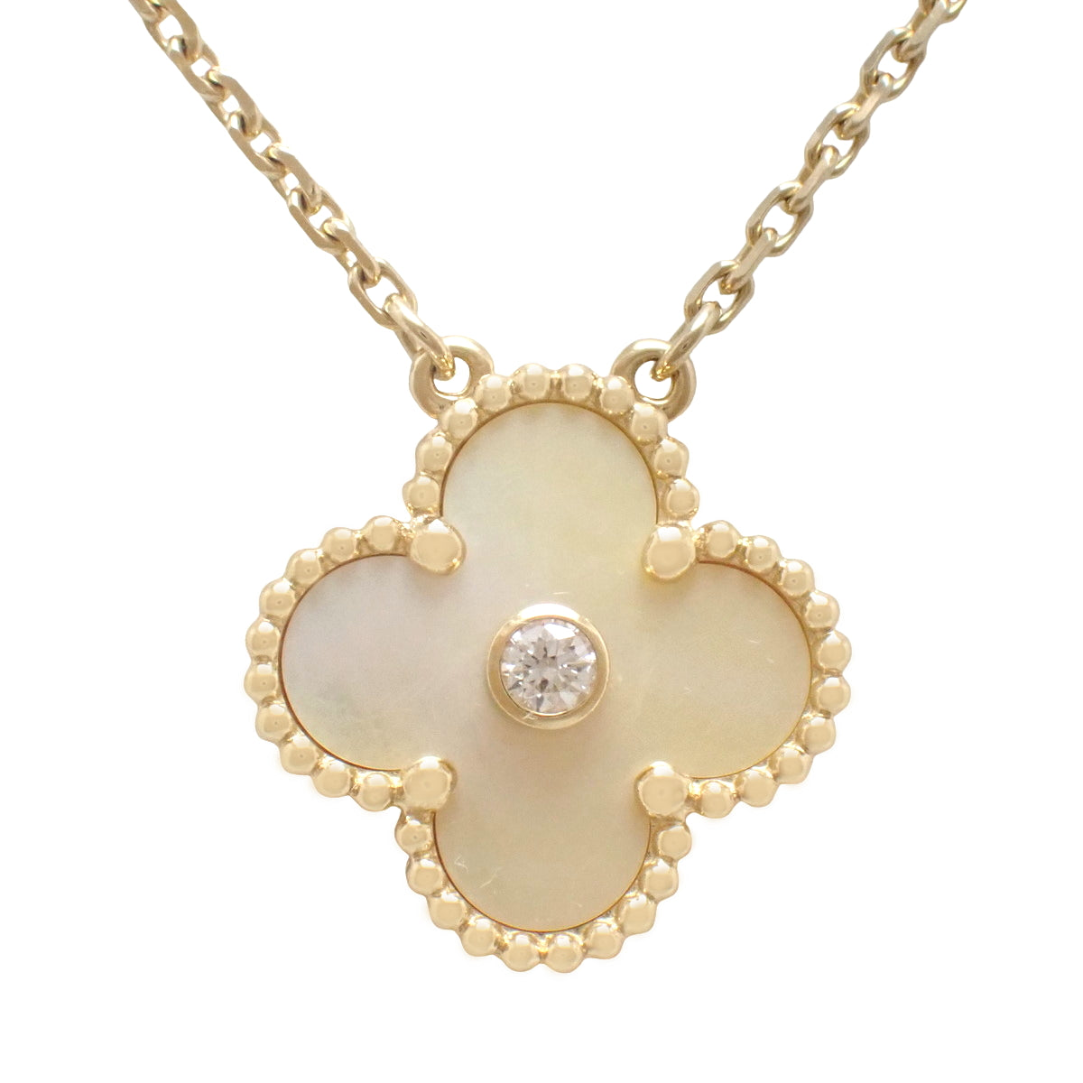 Vintage Alhambra Pendant with Diamond and Golden Shell, D0.05, 18K Yellow Gold, YG 1PD, 2018 Christmas Limited Edition