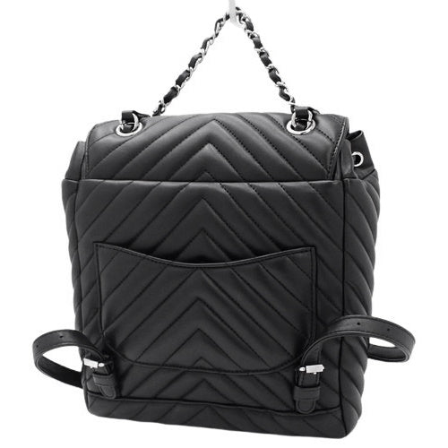 Chevron V-Stitch Chain Backpack Daypack with Coco Mark Lambskin A91121