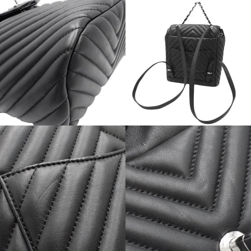 Chevron V-Stitch Chain Backpack Daypack with Coco Mark Lambskin A91121