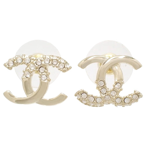 Coco Mark Half Rhinestone Earrings Metal (GP) Accessories Jewelry