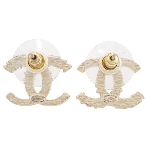 Coco Mark Half Rhinestone Earrings Metal (GP) Accessories Jewelry