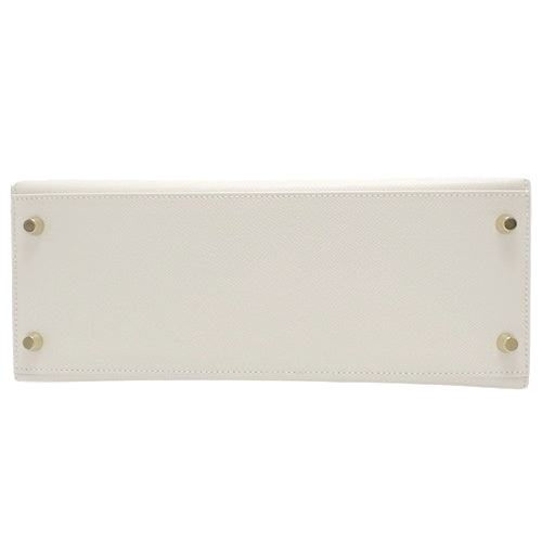 Kelly 28 (Exterior Stitched) Epsom Calfskin Leather, Cream, Gold Hardware, A Stamp