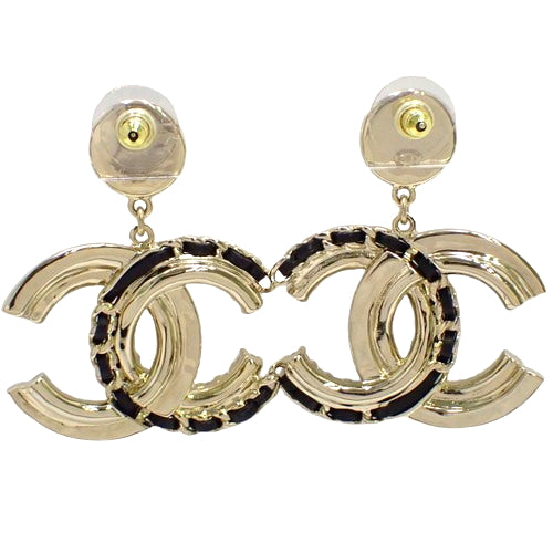 Matelasse Coco Mark Pearl Rhinestone Earrings, Metal (GP), Rhinestones, Faux Pearl/Leather, Accessories, Jewelry, Swing, Dangle