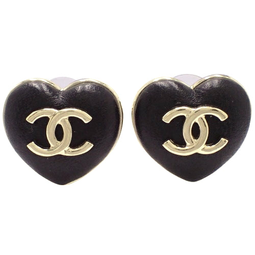 Coco Mark Heart Earrings Metal (GP) Lambskin Accessories Jewelry