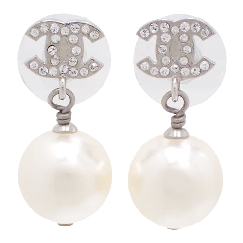Coco Mark Rhinestone Pearl Earrings, Metal, Faux Pearl, Accessories, Jewelry