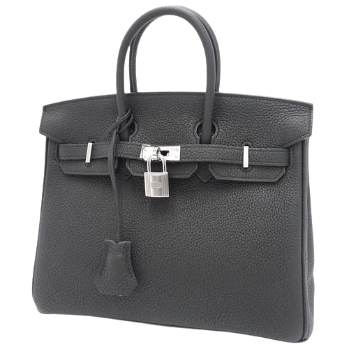 Birkin 25 Togo, Palladium hardware, Black; Birkin 25 Togo, Silver hardware, Z stamp.