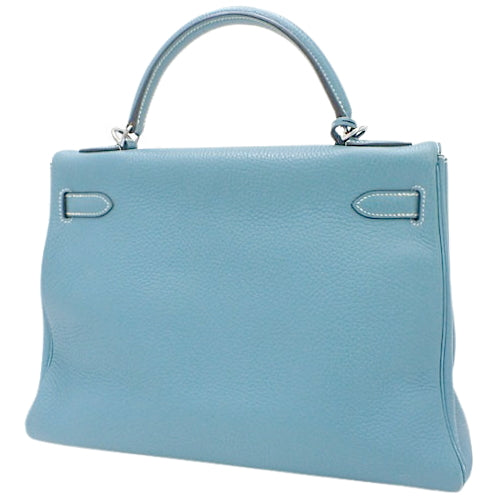 Kelly 32 (inner-stitched) Toray Clemence, palladium hardware, Bleu Jean, silver hardware, □H stamp.