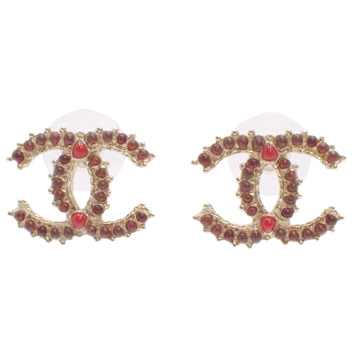 Cocomark earrings, metal (GP), accessories, jewelry, red stone