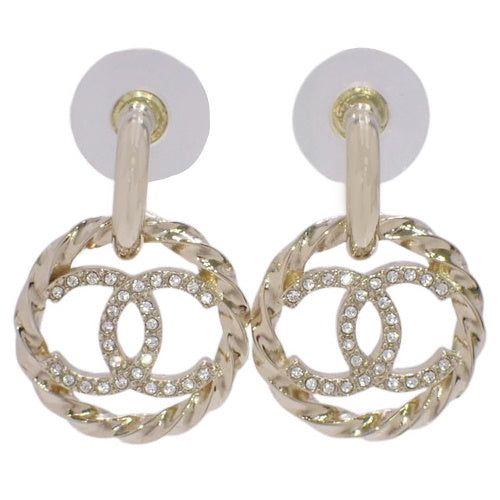 COCO MARK Hoop Earrings, Metal (GP), Rhinestone, Accessories, Jewelry, Round, Circle Logo