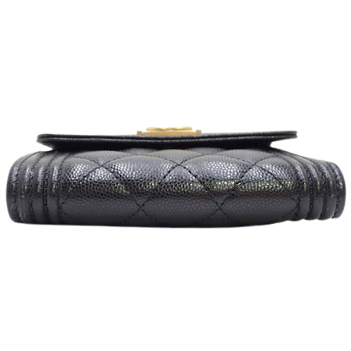 Boy Chanel Tri-Fold Wallet, Caviar Skin, Black, Coco Mark, 3-Fold Wallet