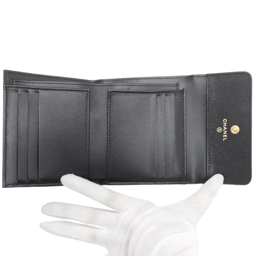 Boy Chanel Tri-Fold Wallet, Caviar Skin, Black, Coco Mark, 3-Fold Wallet