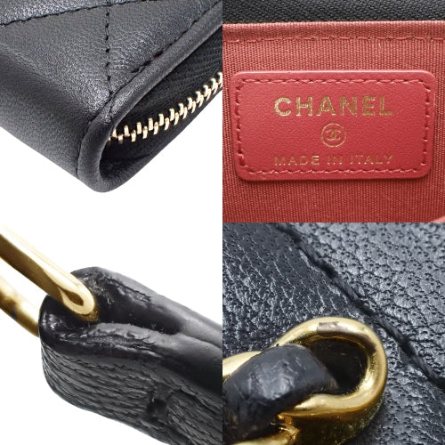 Chanel 19 Coco Mark Zip Coin Purse Round Zipper Mini Wallet Card Case Lambskin