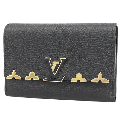 Portefeuille Capucines Compact Tri-fold Wallet in Taurillon Leather, Noir, M82764 (Current as of December 2024)