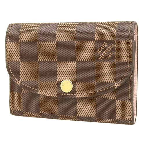 Damier Ebene Porte Monnaie Rosalie Compact Wallet with Card Case in Damier Canvas with Rose Ballerine Pattern N64423