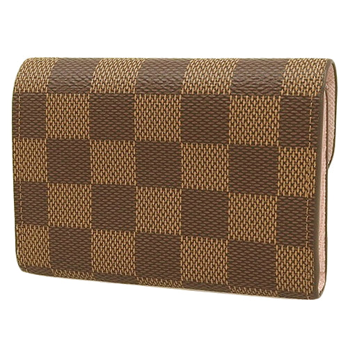 Damier Ebene Porte Monnaie Rosalie Compact Wallet with Card Case in Damier Canvas with Rose Ballerine Pattern N64423