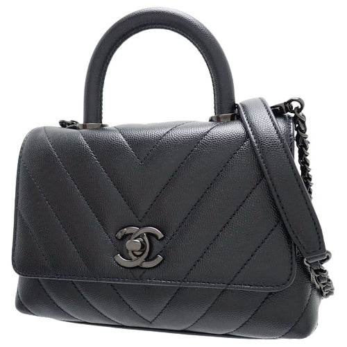 V-Stitch Coco Handle XXS, So Black, Caviar Skin, Black, 2-Way Shoulder Bag/Top Handle