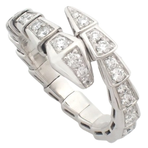 Serpenti Viper Ring with Diamonds, 354708 (current as of March 2024) in 18K White Gold with Pavé Diamond Snake Design, Size 13 (53).