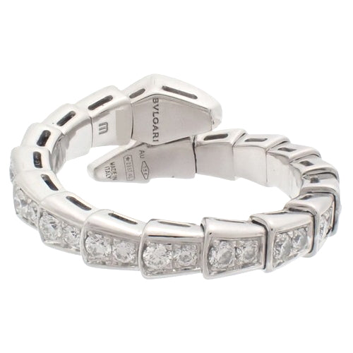 Serpenti Viper Ring with Diamonds, 354708 (current as of March 2024) in 18K White Gold with Pavé Diamond Snake Design, Size 13 (53).