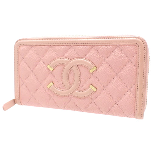 マトラッセ CCフィリグリー ロングウォレット マットキャビアスキン ピンク A84449 ラウンドジップ ファスナー
