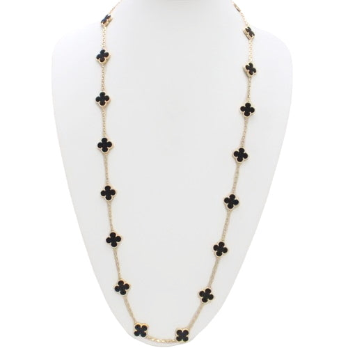 Vintage Alhambra Long Necklace, 20 motifs, onyx, yellow gold (K18YG), accessory, jewelry.