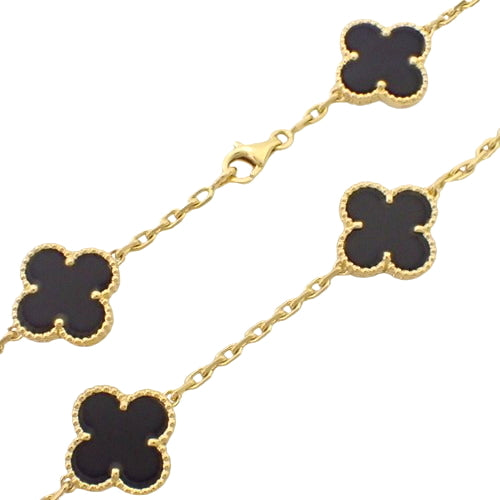 Vintage Alhambra Long Necklace, 20 motifs, onyx, yellow gold (K18YG), accessory, jewelry.