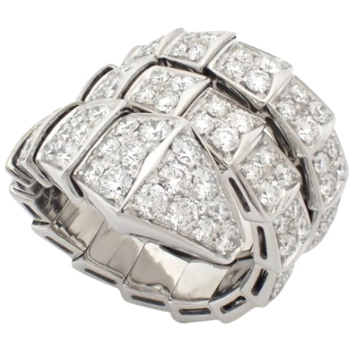 Serpenti Viper Ring with Diamonds, 345226, 18K White Gold, WG, Accessory, Jewelry, Pavé Snake Design, Diamonds, Size 7 (47)