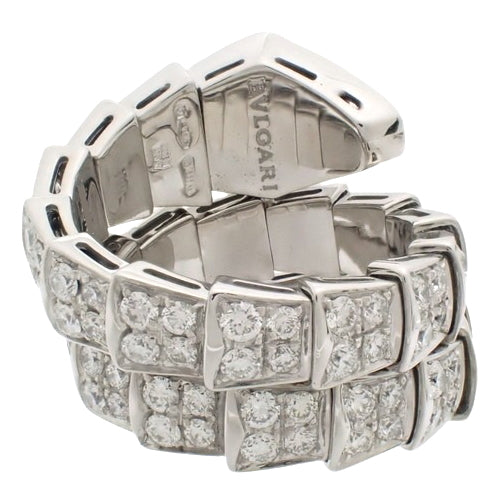 Serpenti Viper Ring with Diamonds, 345226, 18K White Gold, WG, Accessory, Jewelry, Pavé Snake Design, Diamonds, Size 7 (47)