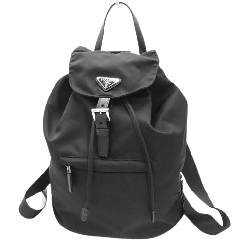 Triangle logo plate backpack, nylon, NERO (black), 1BZ032 V44 F0002, backpack, everyday use.