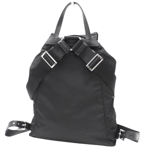 Triangle logo plate backpack, nylon, NERO (black), 1BZ032 V44 F0002, backpack, everyday use.