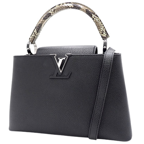 Capucine MM, Python, Triomphe Leather, Noir, N92800 (currently in production as of January 2024), 2-way shoulder bag, can be worn on the shoulder or crossbody.
