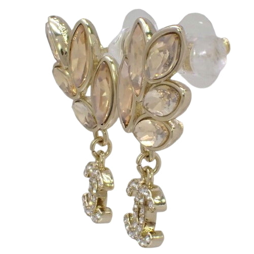 Cocomark Leaf Rhinestone Earrings, Rhinestone Metal (GP) Accessory Jewelry, Leaf Motif