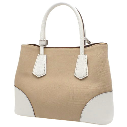 CANAPA (Kana-pa) Canvas and Saffiano Leather 2-way Shoulder Bag, Tote Bag, Color: Corda + Bianco, Model: BN2887