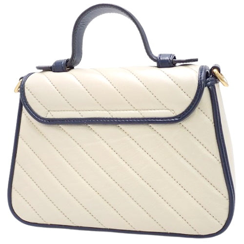 GG Marmont Mini Top Handle Bag, Leather, White/Navy, 583571, 2-way shoulder bag, shoulder and crossbody.