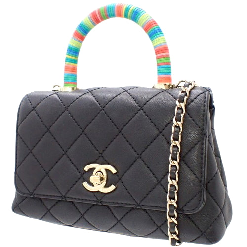 Matelasse Coco Handle XXS Lambskin Black Multicolor Rainbow AS2215 2-way Shoulder Bag, can be worn as a shoulder bag or crossbody bag.