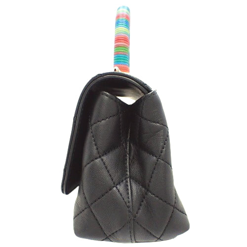 Matelasse Coco Handle XXS Lambskin Black Multicolor Rainbow AS2215 2-way Shoulder Bag, can be worn as a shoulder bag or crossbody bag.